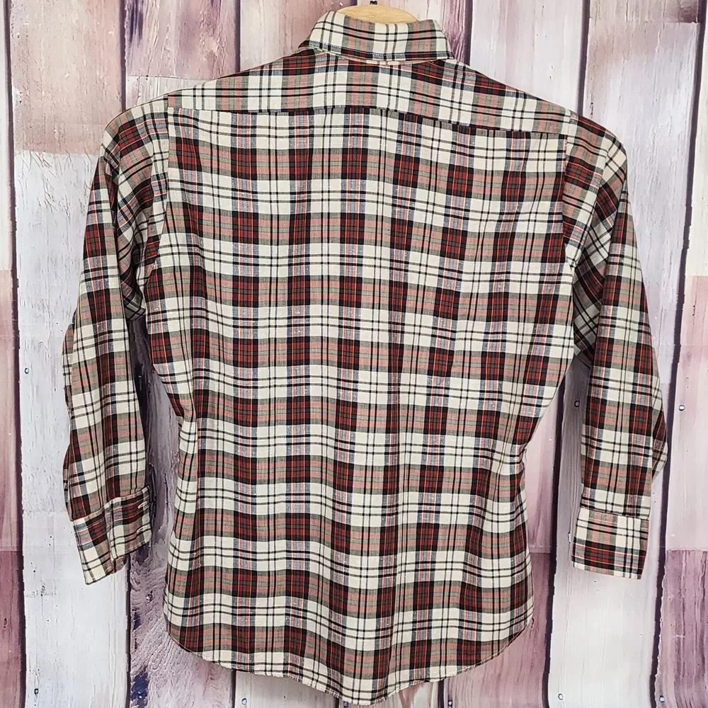 Levis Large Vintage 1980 Olympic Games Red Plaid Button Up Shirt Black Gold Logo